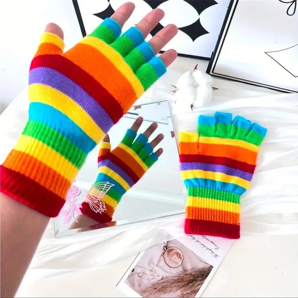 Glove’s 1 pair NEW Rainbow Colors Half Finger Gloves